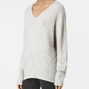 All Saints Alpha V-Neck Lt Heather Grey Wool Blend Sweater - Medium